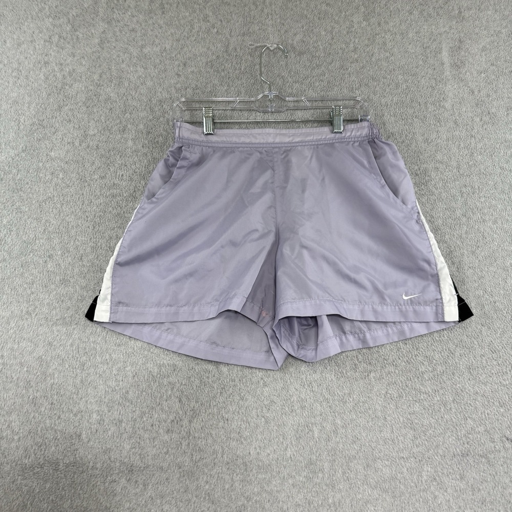 Vintage 90s Nike Purple‎ Womens L Striped Nylon Athletic Running Track Shorts